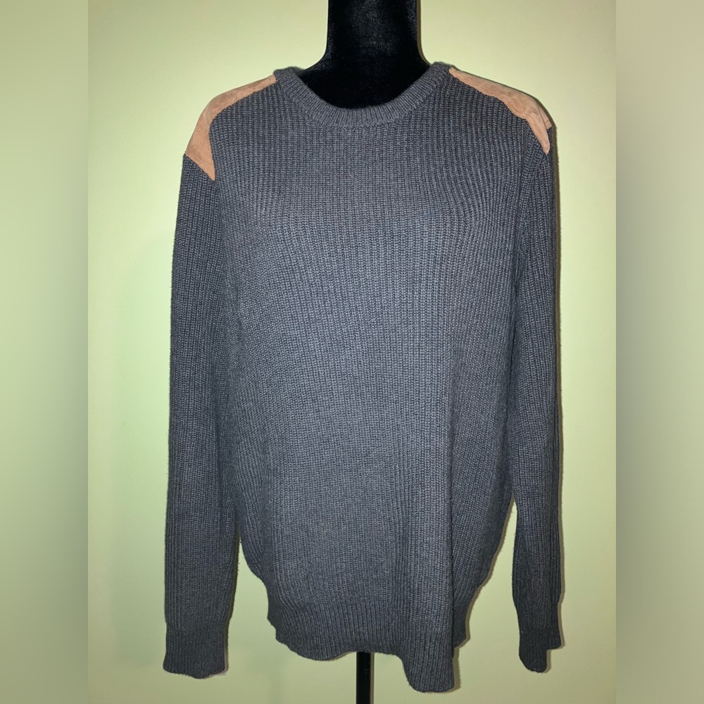 JCREW mens 100% cotton sweater genuine leather shoulder patches XL college prep